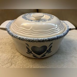 Vintage Corelle Stoneware Blue Heart Design Covered Soup Crock